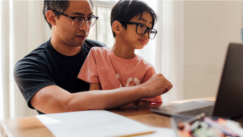 Man and Kid Studying